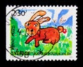 Rabbit, ChildrenÃ¢â¬â¢s Drawings serie, circa 1992 Royalty Free Stock Photo